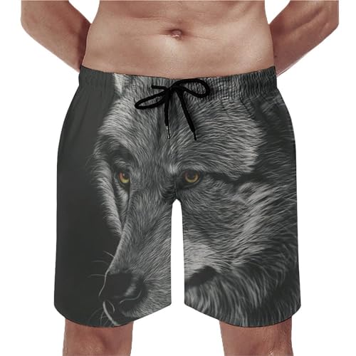 Maillot de bain séchage rapide UMENG short de bain homme loup avec cordon