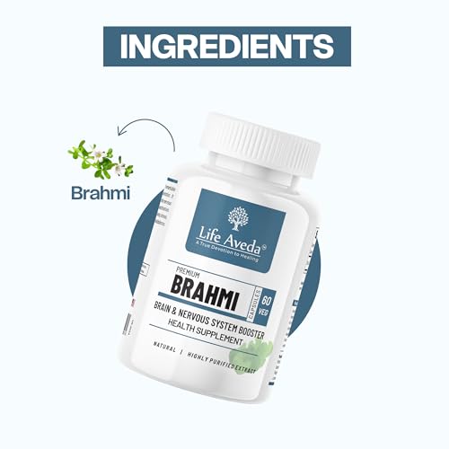 Image of Life Aveda Brahmi Health Supplement, 100% Natural, Brain & Nervous System Booster - 60 Veg Capsules (Pack of 1)
