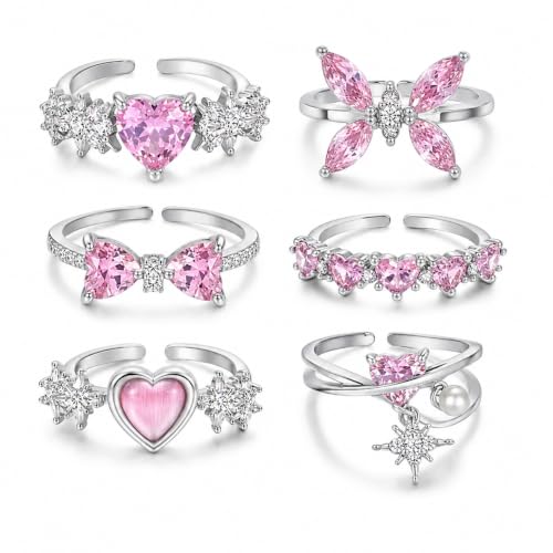Image of Satmarhz 6pcs Adjustable Stylish Jewelry Set Minimal Elegant Daily Wear Office School Travel Fashion ring for women Comfortable Fit Durable Anti Fade Design Versatile Look Cute women rings Trend Accessory Modern finger rings for women stylish Gift Idea adjustable rings