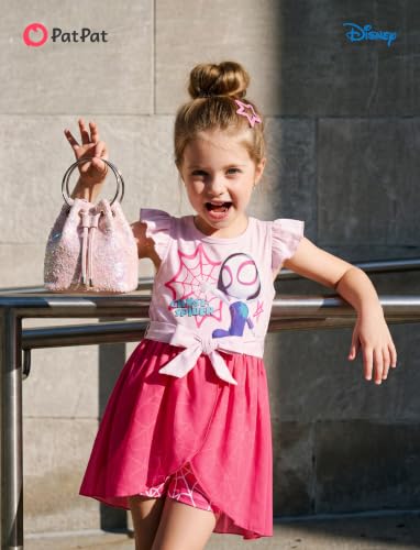 Image of Disney Princess Frozen Elsa Minnie Mouse Stitch Toddler Girl Romper With Skirt Overlay Summer Jumpsuit with Bow 2-6 Years