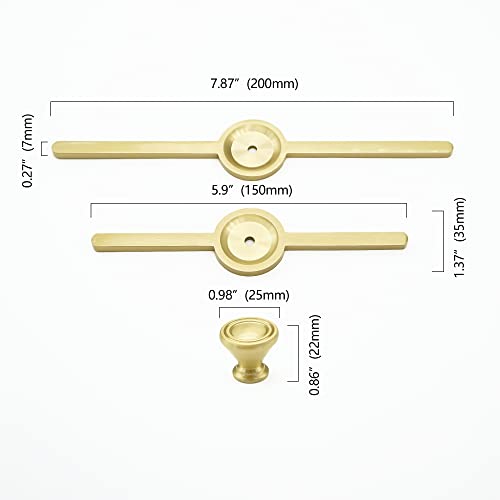 LBFEEL Gold Backplate Dresser Knob Brass Drawer Knob Pull Cabinet Pull Handle Hardware (4, knob with Larger Backplate)