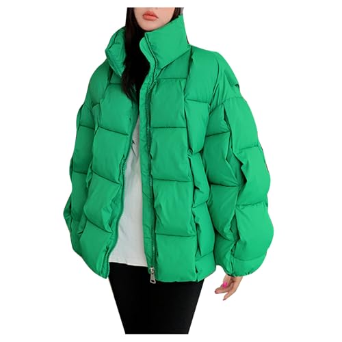 Puffer Jacket Womens Fashion Y2k Puffy Bubble Coat Loose Fit Quilted Jacket Winter Warm Thicken Full-Zip Down Outerwear