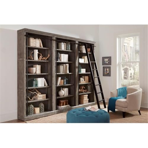 Martin Furniture Avondale 8' Tall Bookcase Wall with Ladder Storage Organizer Display Gray