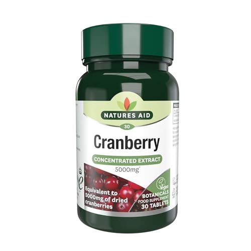 Natures Aid Cranberry Tablets 5000mg High Strength Supplement for Urinary Tract Support Bladder Health Antioxidant Protection Vegan Gluten Free Non-GMO 30 Tablets for Women & Men