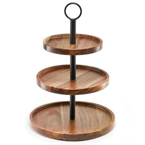 WILDMOS 3 Tier Cupcake Stand, Farmhouse Rustic Tiered Serving Tray,3 Tier Serving Tray for Farmhouse Kitchen Decor, Wood Dessert Tray for Tea Party Wedding Server, Decorative Tiered Tray.