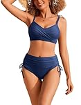 Ekouaer Bikini Sets for Women High Waisted Two Piece Swimsuits Twist Front Swimming Costume Tie Side Swimwear Bathing Suits, Blue M