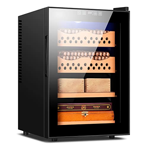 Hancigar 50L Touch Control Stainless Cooler Humidor, 200 Count Capacity, 4 Layer Wooden Shelves, Glass Door Household Humidor | Temperature Control #TOP5