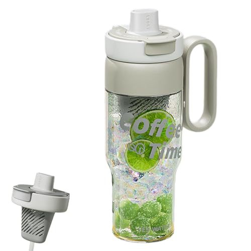 Eventerde Vaso con asa, taza de viaje con tapa, taza de agua impermeable de gran capacidad con paja, vaso de doble de 850 ml para agua, té o café, batido y más