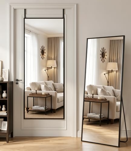 Antok 5820 Full Length Door Mirror Over the Door Mirror with Aluminum Alloy Frame No Drill Installation Shatterproof Glass Wall Mounted Hanging Mirror for Bedroom Dorm Bathroom Black