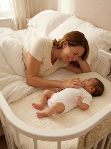 Image of Muslin Bedside Bassinet Sheets 2 Pack, 33x20 Fitted Ultra Soft & Breathable Bedside Sleeper Sheets, Ideal for Baby Girl and Boy, Perfect for Newborns (Beige & Cream)