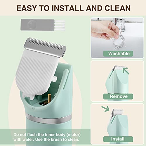 Waterproof Bikini Trimmer Women Electric Razor For Bikini Legs Pubic Hair Rechargeable Electric Shaver For Women Hair Removal With Snap-In Ceramic Blades Ip7X Washable Head,Wet And Dry Use,Green #TOP4