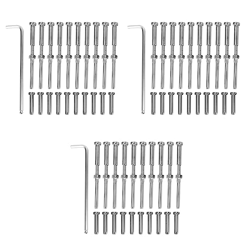 Fivetwofive Stemball Swage Y Hex Head Roscado Stud Tension End Endting Fitting Terminal Paquete Combinado para 1/8 Pulgada, Acero Inoxidable T316 Marino 30 Pares