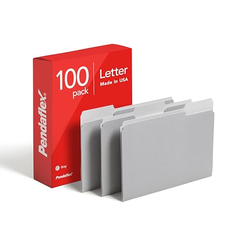 Pendaflex File Folders, 100 Pack, Durable Gray Folders, Letter Size (8.5" x 11"), 3 Tabs for Easy Labeling, Neutral Aesthetic Organization Essentials for Home, Office & School