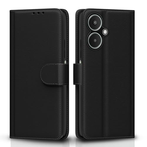 Pikkme Flip Cover Leather Finish | Inside TPU with Card Pockets | Wallet Stand and Shock Proof | Complete Protection Flip Case for Redmi 13C 5G(Black)- Best and cheap mobile covers in India