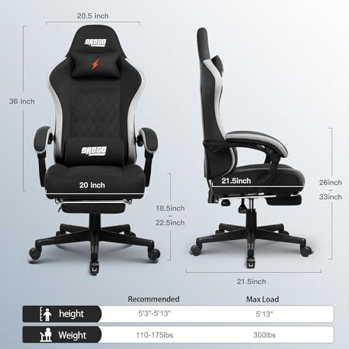 Image of DROGO Throne Ergonomic Gaming Chair with Linkage Armrest, Foot Rest, & Adjustable Seat | Computer Chair with Fabric, Head & Massager Lumbar Pillow | Home & Office Chair with Full Recline (Black)