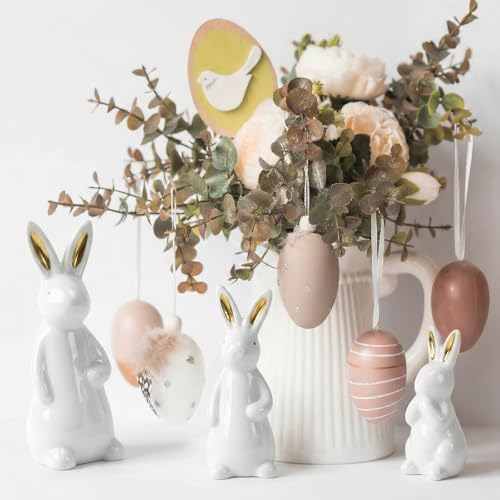 Figurines decorativas de conejos cerámicos blancos x3 miniatura 5