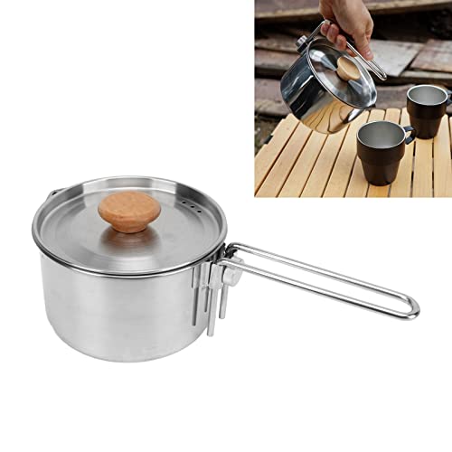 Topyond 1L Stainless Steel Portable Camping Cookware Pot, Foldable Handle, Hiking Backpacking Picnic Gear, Bushcraft Cooking