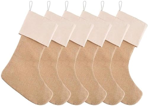 Chyuan Juego de Medias de Navidad de arpillera, Bolsa de Regalo de Gran tamaño para decoración de árbol, Adorno de Navidad, Bolsa de Dulces para Regalos, decoración de árbol, 6Pcs