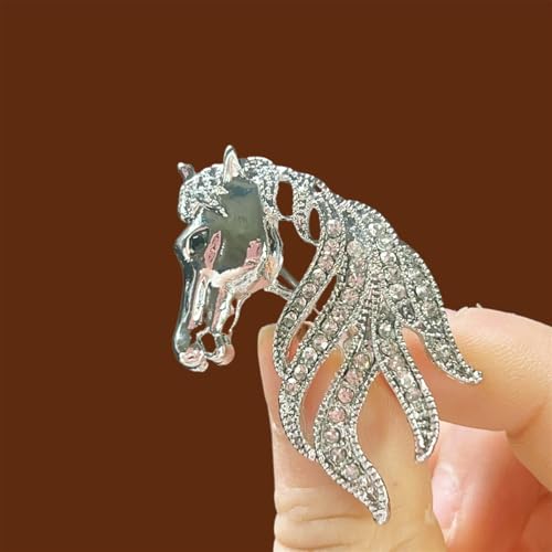 Image of Dreuyet Horse Brooch Pin Horse Racing Suit Lapel Pin for Women Men Rhinestone Antique Gold Horse Animal Brooch Clothing Outfits Accessory Jewelry
