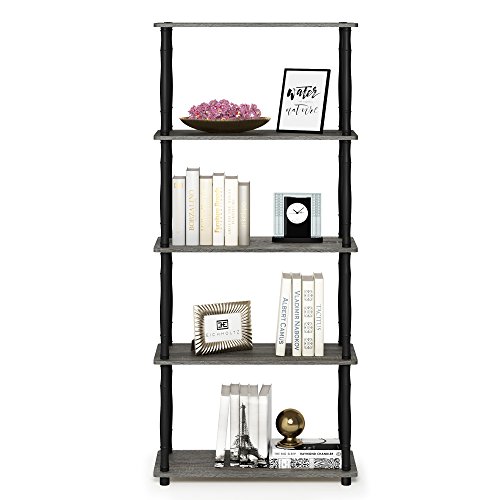 Image of Furinno TURN-S-TUBE Storage Shelves, 5-Tier Book Shelf, Corner Shelf, Toolless Open Shelves, Classic Tubes, for Organization and Storage, Living Room, Garage, Home Office, French Oak