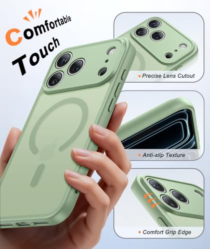 Image of FNTCASE for iPhone 17 Pro-Max Case: Translucent Light Moss Slim Matte Cover Compatible with MagSafe, Full Camera Protection & Tempered Glass Protector, 14FT Military Grade Drop Tested