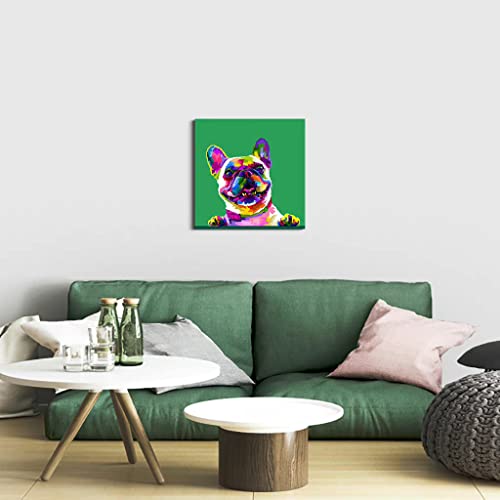Colorful Dog Wall Decor Pop Animal Wall Art Framed Dog Poster Canvas Wall Art Prints French Bulldog Picture Artwork Pet Puppy Painting For Home Bedroom Living Room Decoration - 12X12 Inch #TOP2