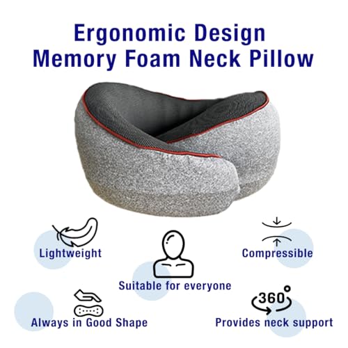 Travel Neck Pillow - 360º Ergonomic Design, Relax Neck, Adjustable Snail Shape, Premium Compressible Memory Foam Headrest, Perfect Travel Neck Roll (Red line Cover) - Image 5