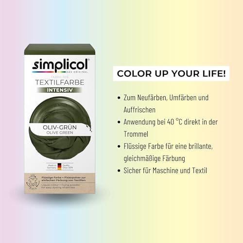 simplicol Textilfarbe intensiv Oliv-Grün | Einfaches Färben in der Waschmaschine | Flüssige Farbe &...