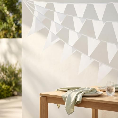 Image of 32.8FT White Glitter Triangle Pennant Banner Flag Metallic Bunting Outdoor Garland for Christmas Graduation Wedding Engagement Anniversary Bachelorette Birthday Bridal Shower Valentine's Party Decor
