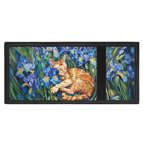 COEQINE Women Trifold Wallet With Orange Cats And Blue Iris Kawaii Cat Trifold Wallet Small Portable Travel Accessories4