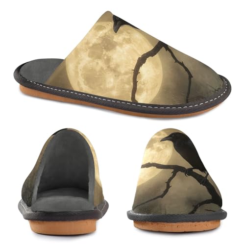 Silhouette Crow House Slippers for Women Men, Warm Slipper Rubber Sole Memory Foam Indoor Outdoor 4-52