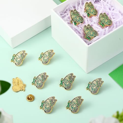 Image of Unittype Green Ribbon Butterfly Pins Mental Health Awareness Items Suicide Prevention Butterfly Lapel Pin Gifts for Mental Health Awareness Month Charity Public Social Events