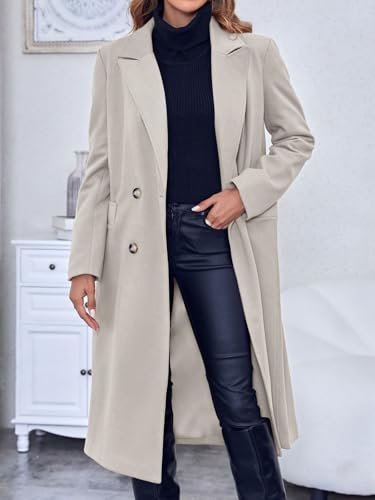 Saodimallsu Womens Trench Coat Winter Lapel Double Breasted Long Pea Coat Casual Work Office Overcoat with Pocket3