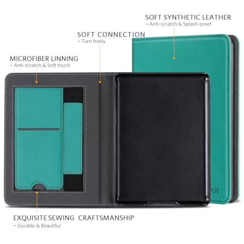 Image of CoBak Case with Stand for Kindle Paperwhite 12th Gen 2024 Released (7 inch) & Kindle Colorsoft Signature Edition - Durable PU Leather Cover with Auto Sleep Wake, Card Slot, Hand Strap Feature, Jade