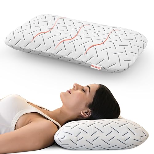 Image of Cool Gel Ergonomic Memory Foam Pillow, Orthopedic Pillow for Neck Pain Relief & Back Support with Removable Zipper Cover, 21x14x4.5 Inches, White, Pack of 1