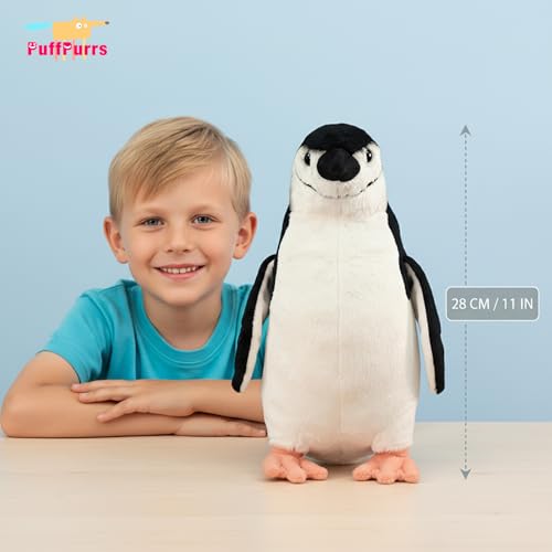 Peluche pingouin à jugulaire de 28cm - doudou réaliste