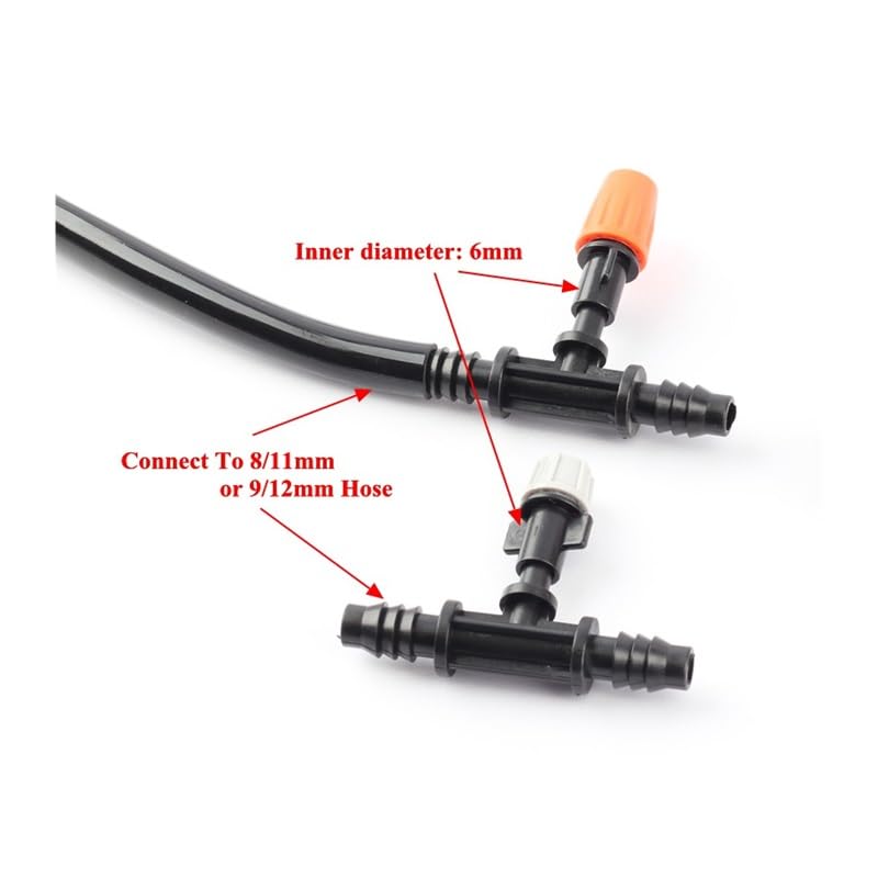 100 Uds 8/11mm o 9/12mm boquilla de manguera conector en T de púas conectar con 6mm (0,2 pulgadas) aspersores de riego de jardín goteros