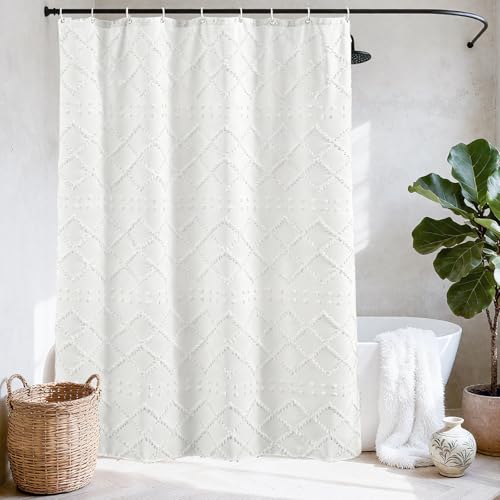 Hoisy Duschvorhang Weiss 180x200 Duschvorhang Textil Waschbar Boho Lange Duschvorhänge Gewicht Badewanne
