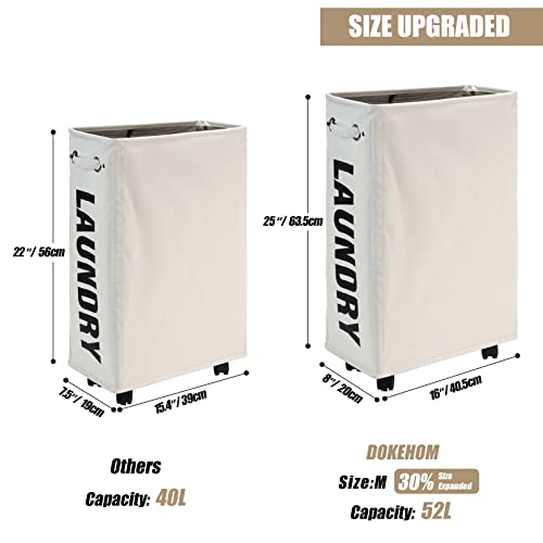 Dokehom 25-Inches Slim Laundry Basket On Wheels, Collapsible Rolling Laundry Hamper, Foldable Narrow Corner Clothes Storage Bins (Beige) #TOP2