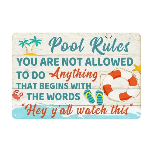 RESKEA Funny Pool Signs Pool Decorations Outdoor Pool Rules Sign Pool Deck Decor Pool...