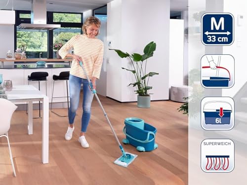 Leifheit Set CLEAN Twist M Flachwischer Ergo 2.0 mit Rollen, Bodenwischer mit Supersoft Bezug für...