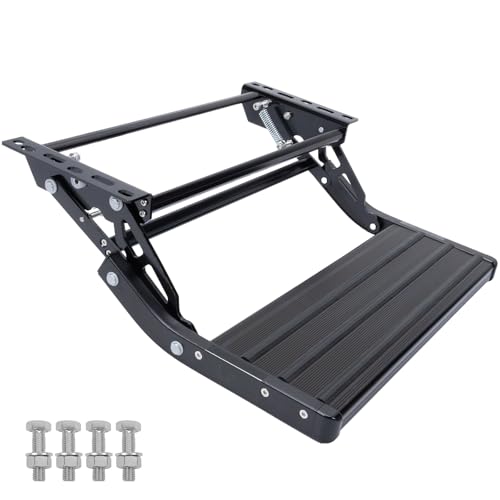 RV Step 1-Step Manual Foldable RV Steps 400 LBS Load Capacity Retractable Aluminum Alloy Camper Steps Thickened Steel Plate Trailer Steps Non-Slip Design Ideal for RV Trailer Camper Black