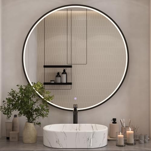 Planetmöbel VELUNA Badspiegel mit Beleuchtung rund 100x100 Badezimmerspiegel Spiegel mit licht...