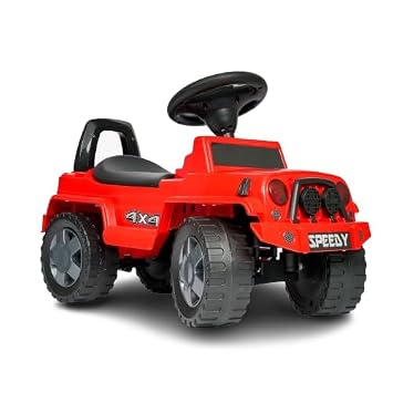 Panda Baby Products Speedy Ride on Jeep for Kids with Music & Horn Steering with Backrest I Safety Guard I Seat Storage & Big Wheels for Kids 1 to 4 Years I Upto 25 Kgs (Speedy Plain, Red)