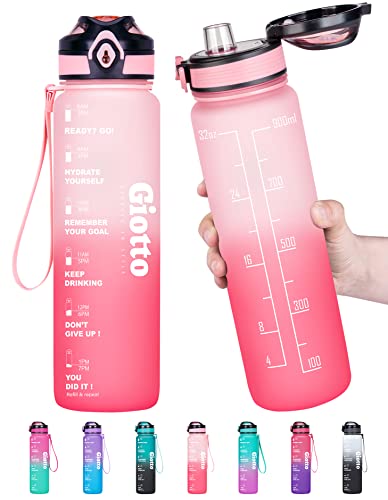 Giotto 32oz Motivational Water Bottle with Time Marker & Removable