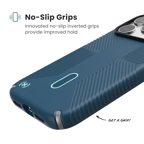 Image of Speck PRESIDIO2 Grip for iPhone 17 Pro Case, ClickLock Interlock, Slim Protective Case, DEEP SEA /Silver Metallic /Spell Blue