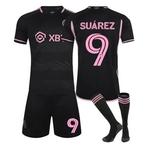 Soccer Jersey Set, Football Jersey for Kids, Soccer Training Uniform Set with Socks, Miami No. 9 Jersey Set, Sportwear Soccer Training Set T-Shirt Shorts and Socks Black