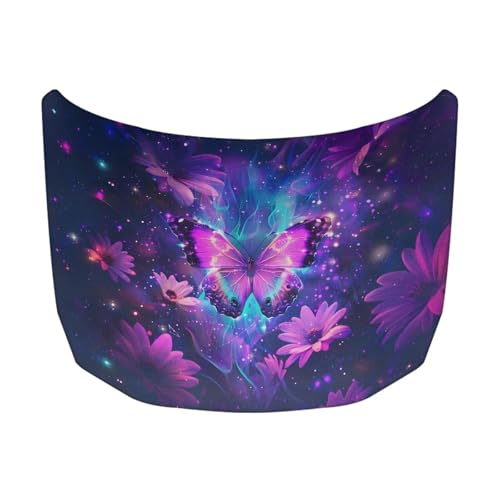 Image of Purple Butterfly Prints Car Hood Cover Stretch Polyester Protector for Car Hood Removable Automotive Accessories for Most Automotive Sedans Trucks Pickup SUVs