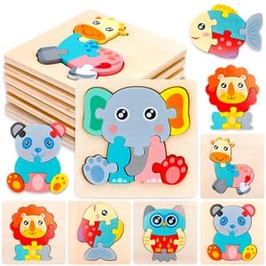 Imagen de Purpledi Puzzles de Madera de Animales 6PCS Juguetes Educativos Montessori para Niños 1 2 3 Años