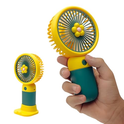 Image of Felinar Portable 3 Speed Mini Hand Fan Rechargeable | 2-in-1 Handheld Desk Fan | USB Powered, Quiet & Personal Cooling Fan for Men & Women (Yellow)